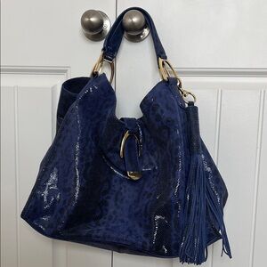 G.I.L.I Exotic Blue Snakeskin Print Stirrup Hobo Bag